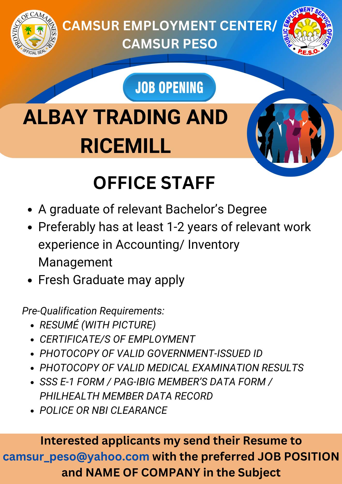 ALBAY TRADING AND RICEMILL NOW HIRING!!! - OFFICE STAFF 